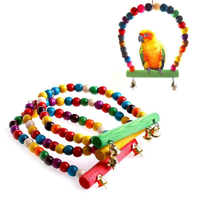 1PC păsări agățat biban rezistent la mușcături leagăn papagal din lemn pentru exercițiu jucărie multicoloră pentru animale de companie Stand accesorii pentru păsări