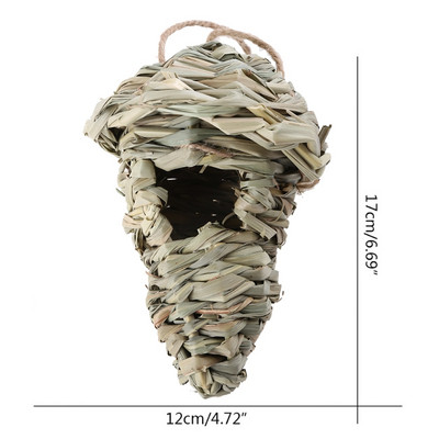 Casă de păsări țesute manual Iarbă naturală Cuib de păsări Adăpost colibă Ascunzătoare de păsări mici Ascunzătoare de exterior Vrăbii Cuib de papagali agățat Casă de companie B