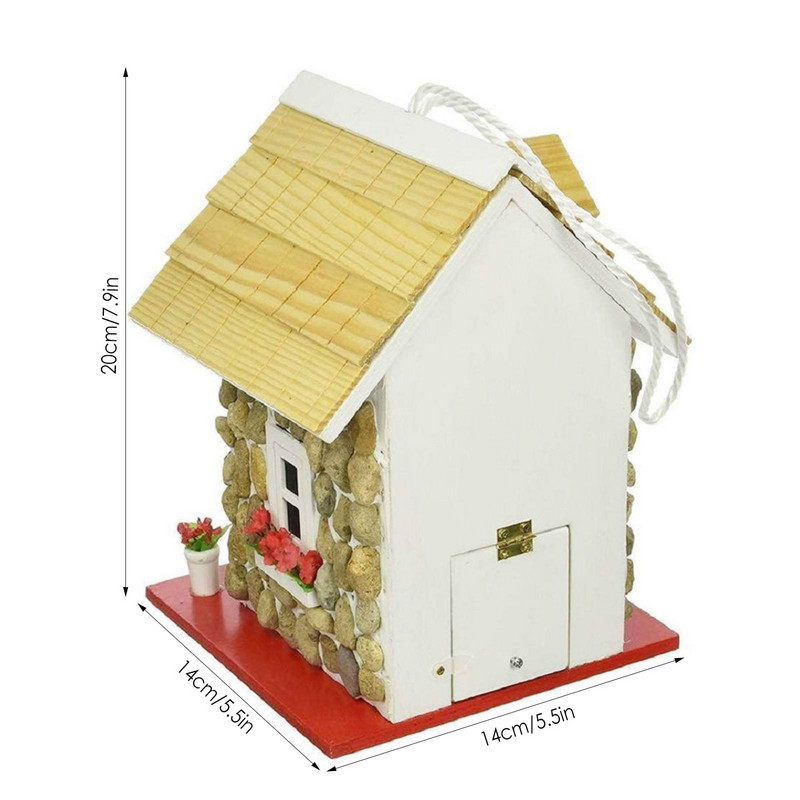 Căsuță de piatră Casă de păsări Hrănitor de păsări din rășină cu acoperiș Casă de păsări de țară cuib pentru decorațiuni de copaci de interior în aer liber grădină