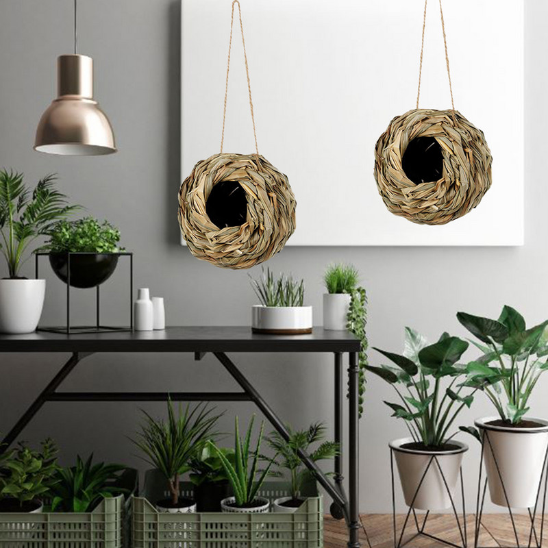 Cuibul de păsări Cușcă de păsări Iarbă naturală de stuf Cuib de colibri sferic Cuib de pasăre țesut Casă de agățat pentru animale de companie Dormitor decor curte în aer liber