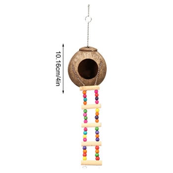 Coconut Hide Bird Nest Bird House with Climbing Ladder Natural Hideaway for Parrot Parakeet Lovebird Canary Pigeon Pet Bird