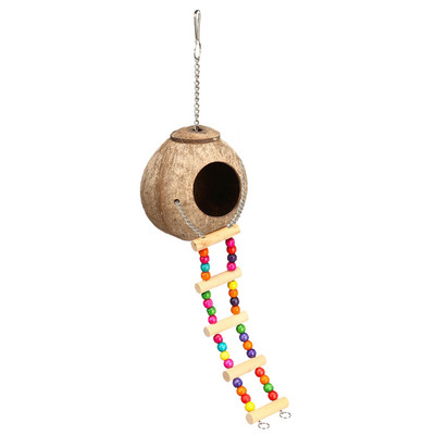 Cuib de păsări din piele de cocos Casă de păsări cu scară de cățărat Ascunzătoare naturală pentru papagal papagal păsări iubitoare porumbel canar pasăre de companie