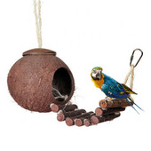 Φυσικό κέλυφος καρύδας Φωλιά παπαγάλου Parakeet Birds Feeder Pets Κλουβί παιχνιδιών με σκάλα Καφέ δέντρο σε σχήμα τρύπας πουλί κρεμαστό μενταγιόν