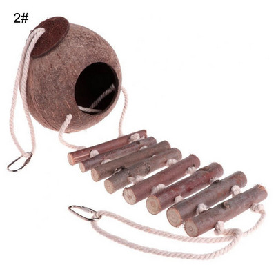 Φυσικό κέλυφος καρύδας Φωλιά παπαγάλου Parakeet Birds Feeder Pets Κλουβί παιχνιδιών με σκάλα Καφέ δέντρο σε σχήμα τρύπας πουλί κρεμαστό μενταγιόν