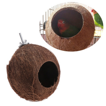 Bird Parrot Finch Nest Φυσικό κέλυφος καρύδας κρεμαστή αλυσίδα κλουβί Toys Swing House 090