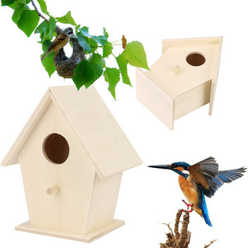 Висококачествена дървена къща за гнезда за птици Къща за птици Кутия за птици Висяща декорация Креативно монтирано на стена дървено външно гнездо Къща за птици