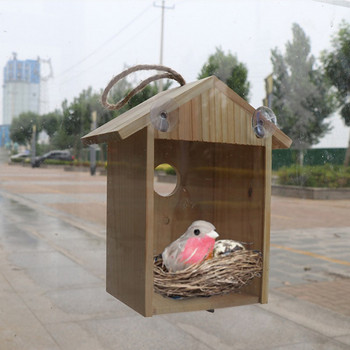 Дървени гнезда за птици Вендуза Видима птица Домашна градина Прозорец Къщичка за птици На открито Дозатор за храна за диви птици Контейнер за храна Къща #WO