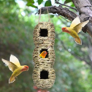 Κρεμαστό Grass Bird Hut with 3 Holes of Hand-woven Nest Aviary, Άνετο υπαίθριο βιότοπο για πτηνά Drop Shipping