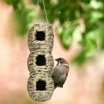 Κρεμαστό Grass Bird Hut with 3 Holes of Hand-woven Nest Aviary, Άνετο υπαίθριο βιότοπο για πτηνά Drop Shipping
