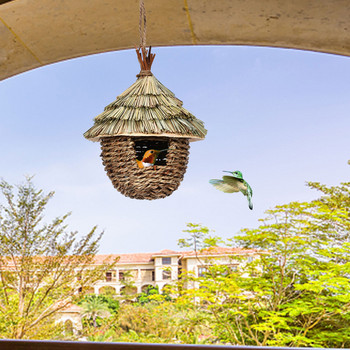 Χειροποίητη ύφανση Hummingbird Nest House Natural Grass Hung Bird Housenest For Garden Patio Decorative Hummingbird House