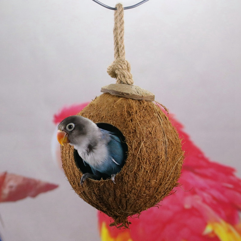 2 Tipuri Drăguț Design Confortabil Cochilie de Cocos Naturală Casă de cuibărit pentru păsări Cușcă pentru animale de companie de dimensiuni mici, Perus, Finche, Vrăbii