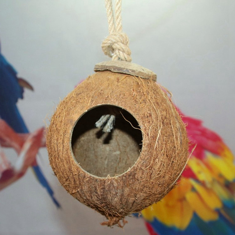 2 Tipuri Drăguț Design Confortabil Cochilie de Cocos Naturală Casă de cuibărit pentru păsări Cușcă pentru animale de companie de dimensiuni mici, Perus, Finche, Vrăbii