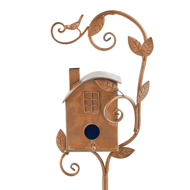 Izturīga putnu māja dāvanu dārza dekors ārā ar stabu pagalmu, pievilcīgs izsmalcināts metāla padevējs mājas iekšpagalma ornaments zāliens