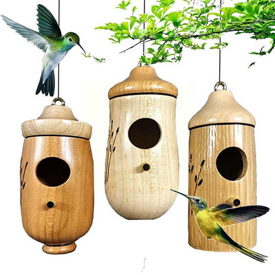 Къща за колибри - 2023 г. Нова дървена къща за колибри за окачване на открито Къща за колибри за гнездене