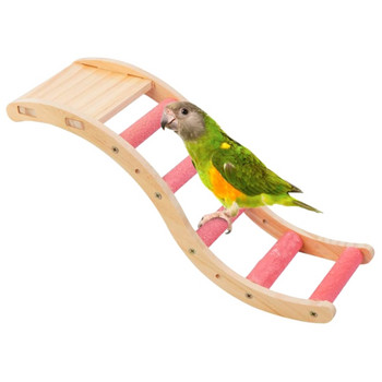 Bird Perch Ladder Platform Βάση προπόνησης από φυσικό ξύλο Σκάλες με τρίψιμο παπαγάλου νυχιών Παιδική χαρά για μάσημα