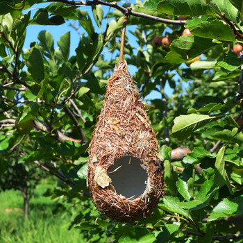 1/2 ΤΕΜ. Bird House Φυσικό γρασίδι Hummingbird Bird Nest Fiber Hand-woven Roosting Nest Bird Hut για διακόσμηση αυλής