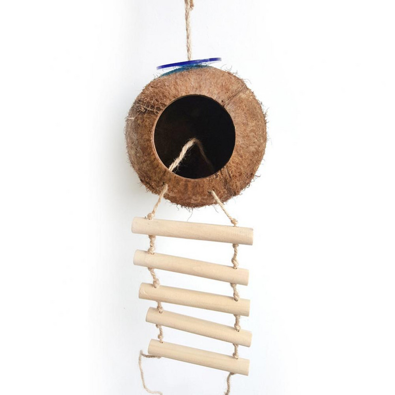 Ciocolată mic coajă de nucă de cocos papagal cuib de păsări pat fix leagăn peșteră jucărie accesorii pentru casă gaura copacului cuib de dormit în stil natural
