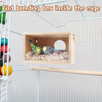 Дървена кутия за гнездене на папагал Клетка за къща за птици Кутия от естествено дърво за разплод за папагали Влюбени папагали Външна декорация