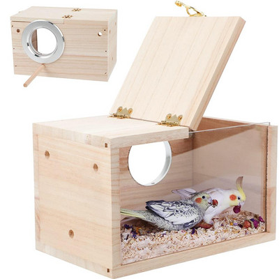 Cutie de cuib pentru papagal din lemn Cușcă pentru casă de păsări Cutie de reproducere din lemn natural pentru papagal, păsări de dragoste, decorare în aer liber