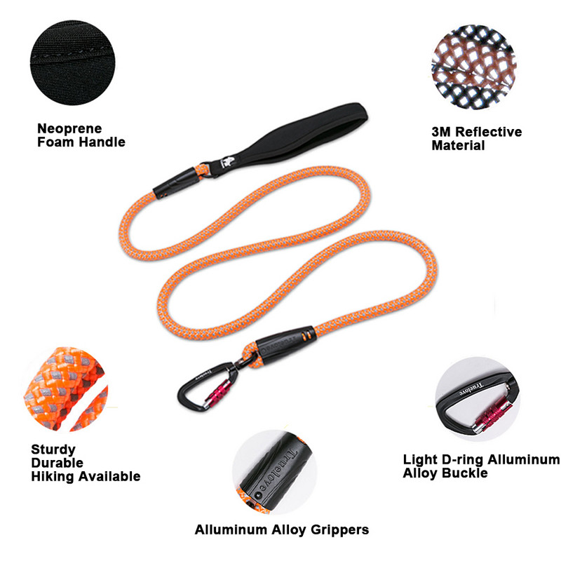 TrueLove suņu mājdzīvnieku pavada neilona ar atstarojošu alumīniju - sakausējuma āķi nerūsējošā tērauda D veida gredzenu neoprēna rokturi, pastaigu pārgājieni TLL2571