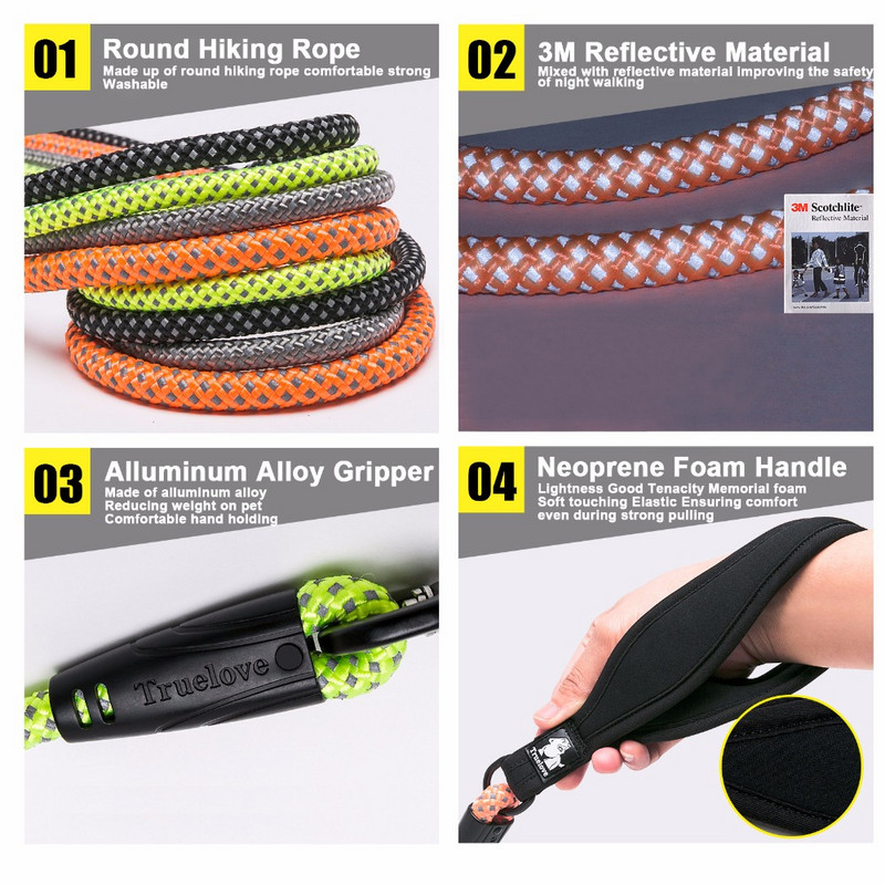 TrueLove suņu mājdzīvnieku pavada neilona ar atstarojošu alumīniju - sakausējuma āķi nerūsējošā tērauda D veida gredzenu neoprēna rokturi, pastaigu pārgājieni TLL2571