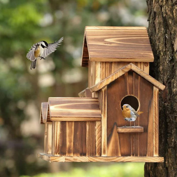 Ξύλινο Birdhouse Υπαίθρια Σπιτάκια για Πουλιά Μεγάλα Σπιτάκια Πουλιά για Εξωτερικά Κρεμαστά δεντρόσπιτα για Εξωτερικό Σχέδιο 6 Τρυπών