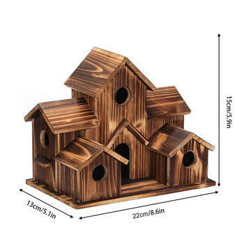 Дървена къщичка за птици Къщички за птици на открито Големи къщички за птици за отвън Висящи къщички за птици на дърво за открито Дизайн с 6 дупки