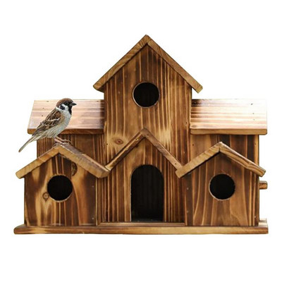 Căsuță din lemn pentru păsări în aer liber Case pentru păsări mari pentru exterior căsuțe pentru păsări pentru copac suspendat pentru exterior cu 6 găuri