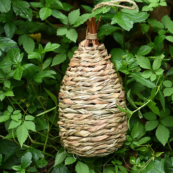 Нова ръчно тъкана декорация на двора от естествена трева Гнездо на колибри Къщички за птици Гнездо за нощуване Ръчно изработена колиба за птици