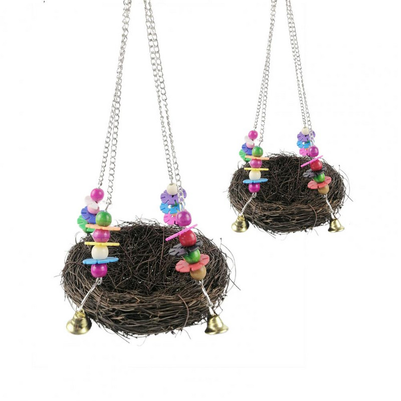 Cuib de pasăre Viță de vie lucrat manual Cuib de pasăre maro Casă de casă Natură Meșteșug minunat, atractiv, colorat, papagal, împletit, cuib agățat pentru animale de companie