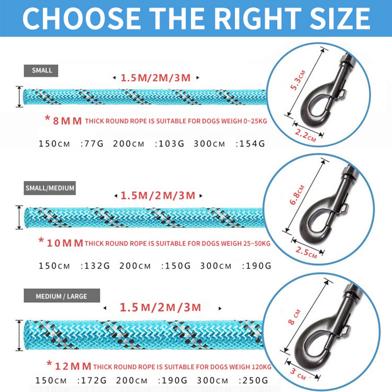 Hanpanda Fire puternice, foarte reflectorizante, lesă pentru câini de companie, 360°, fără încurcături și mâner confortabil căptușit pentru câini, potrivit pentru câinii SML