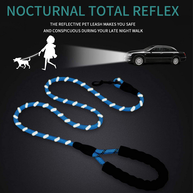 Hanpanda Fire puternice, foarte reflectorizante, lesă pentru câini de companie, 360°, fără încurcături și mâner confortabil căptușit pentru câini, potrivit pentru câinii SML