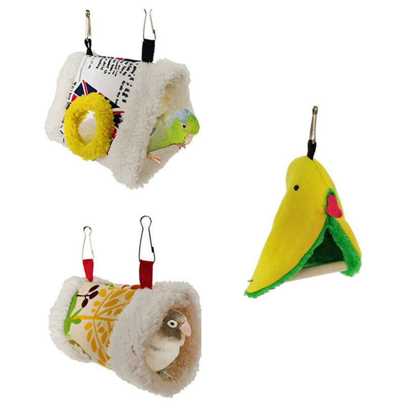 1gab Papagaiļu šūpuļtīkls Putnu ligzda Mīksts plīša mājdzīvnieku būris piekarināma gulta silta ērta kvadrātveida ala maziem dzīvniekiem papagailis telšu māja