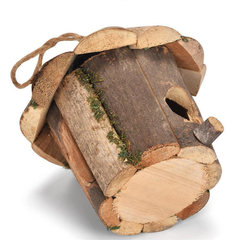 Casă de păsări Chickadee de epocă Cuib de pasăre Casă de colibri pentru agățat în exterior Cuib de păsări de grădină naturală din lemn