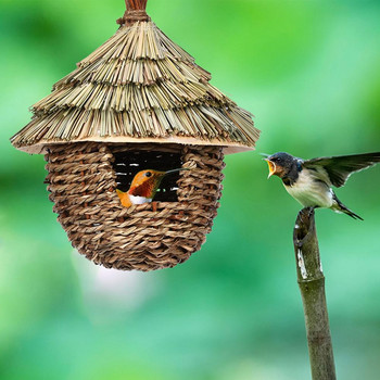 1 бр. Птици, висящи тревни колиби, Очарователна декоративна къща за гнездо на колибри за декорация на морава за градински двор
