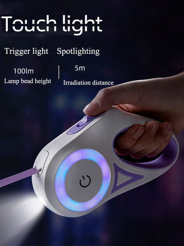 MEOWS ištraukiamas pavadėlis šuniui, 3 m/5 m ilgio automatinis LED apšvietimas, blykstės jutiklinis šviestuvas, didelis augintinis lauke, naujo dizaino pavadėlis