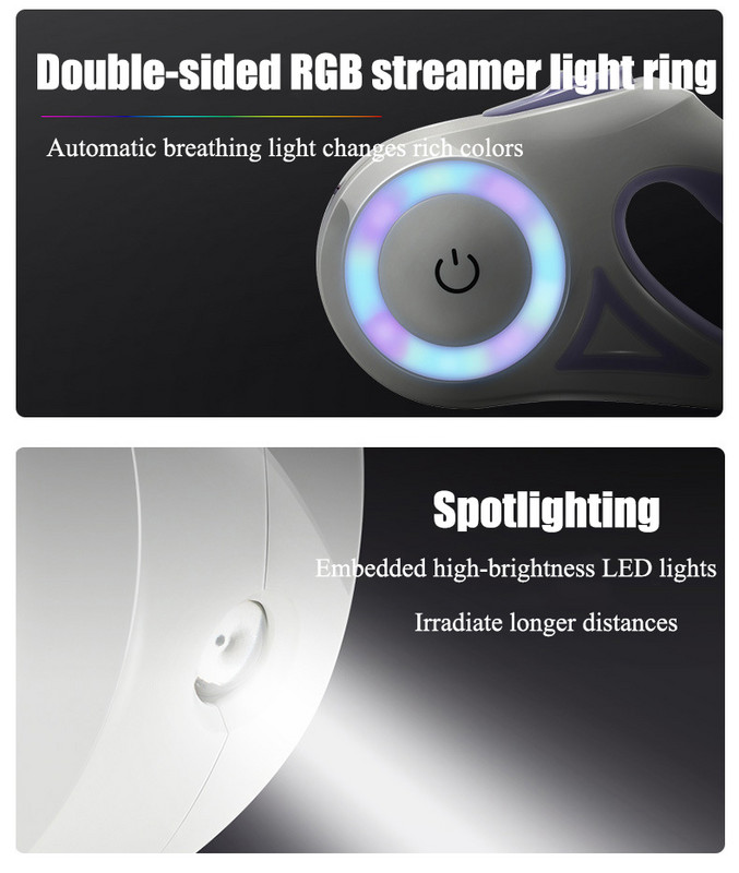 MEOWS ištraukiamas pavadėlis šuniui, 3 m/5 m ilgio automatinis LED apšvietimas, blykstės jutiklinis šviestuvas, didelis augintinis lauke, naujo dizaino pavadėlis