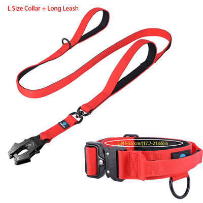 Guler tactic pentru câini, militar, reglabil, pentru antrenament durabil, nailon, cataramă metalică, lesă pentru animale de companie, set de lesă mare pentru câini, accesoriu pentru câini