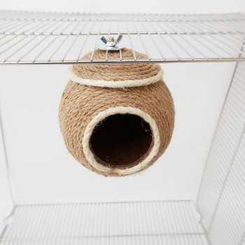 Ръчно плетено висящо гнездо за птици Кокосова черупка Юта Канап Топла пещера за папагал Хамстер Катерица