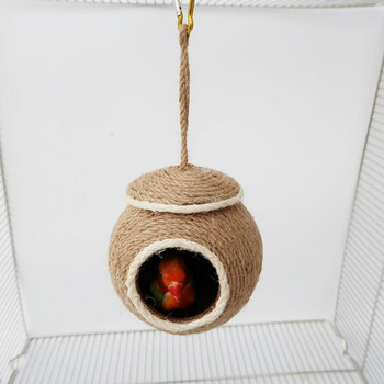 Ръчно плетено висящо гнездо за птици Кокосова черупка Юта Канап Топла пещера за папагал Хамстер Катерица