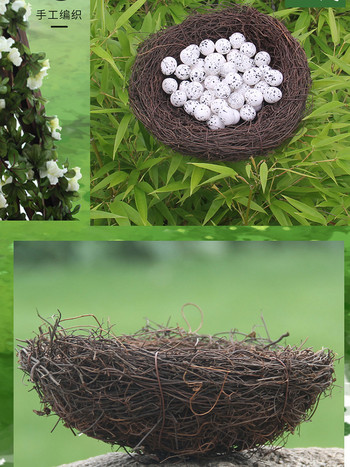 Кръгло ратаново гнездо за птици Великден, ръчно изработени Направи си сам занаятчийска симулация на лоза Птиче гнездо, декор за яйца, реквизит, домашна градина, витрина за прозорец