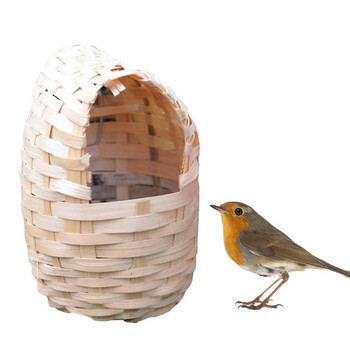 Ръчно изработена къща за птици от естествен бамбук Папагал Финч Скривалище Клетка Играчка Външен подслон Гнездо Птици Консумативи