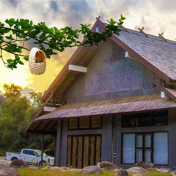 Ръчно изработена къща за птици от естествен бамбук Папагал Финч Скривалище Клетка Играчка Външен подслон Гнездо Птици Консумативи