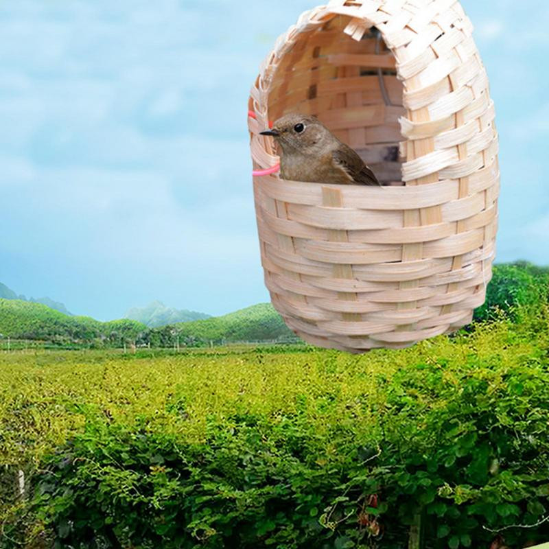 Casă de păsări din bambus natural realizat manual, cușcă de ascunzătoare pentru papagal, jucărie, adăpost în aer liber, cuib, provizii pentru păsări