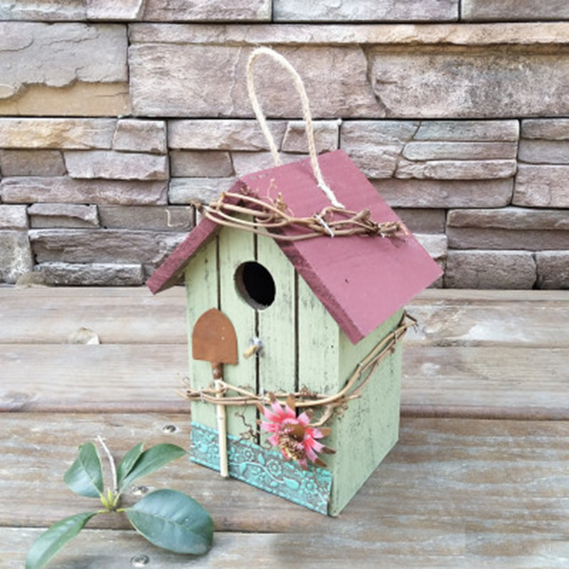 Puidust linnumaja pulmakaunistus linnupuur Värviline maalimine õues aed Rippuvad linnud suvila söötja Keskkonnasõbralik käsitöö