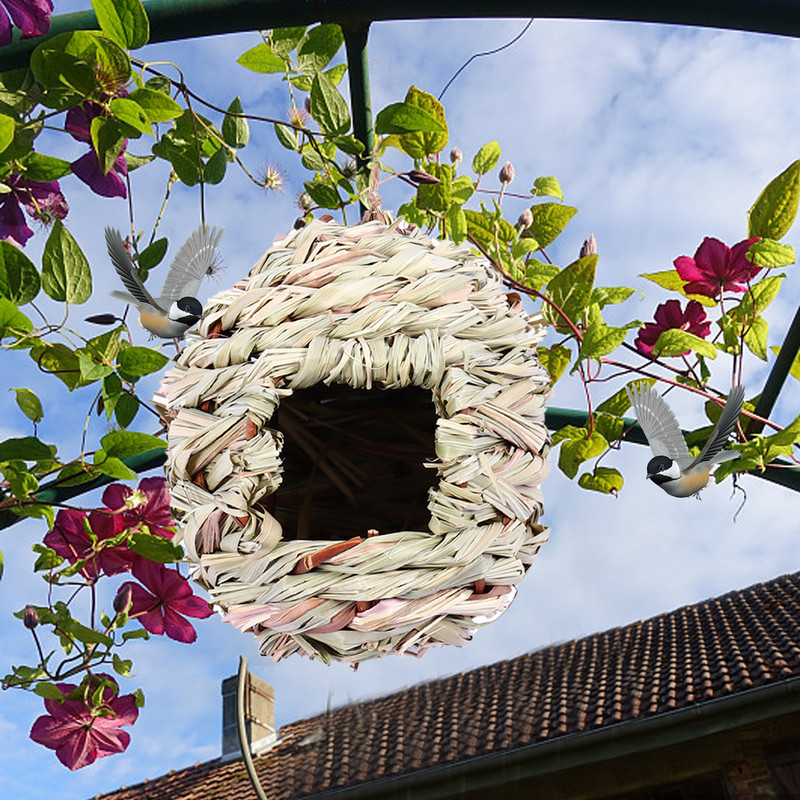 Handwoven Straw Bird Nest Παπαγάλος Εκκόλαψη Εκτροφής Grass Cave Garden Supply Grass Birds House Humming Bird Nest for Lawn Home
