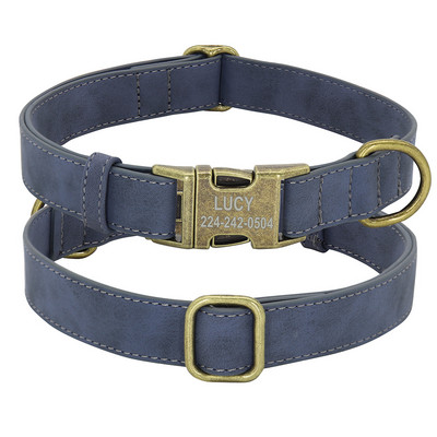Guler personalizat de identificare pentru câini Guler personalizat cu etichetă pentru câini cu cataramă metalică căptușită din piele pentru câini de talie mică și mijlocie Pitbull Buldog