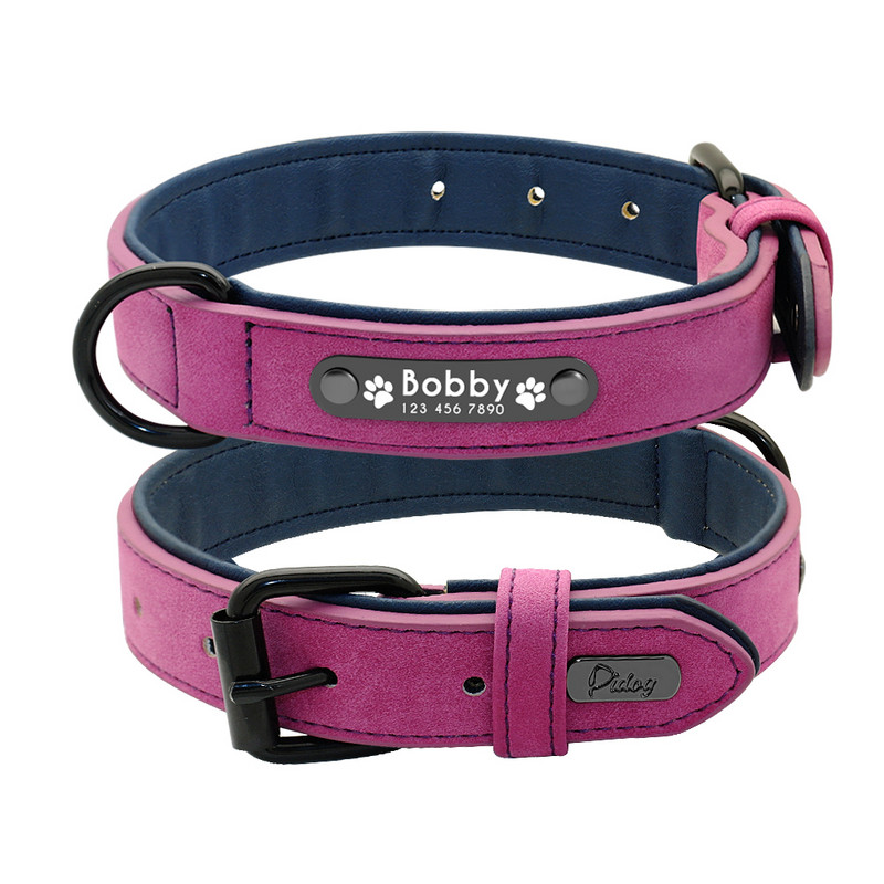 Gulerele pentru câini, personalizate, personalizate, din piele, etichete de identificare cu nume pentru câini mici, mijlocii mari, Pitbull, Bulldog, Beagle, Correa Perro