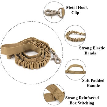 Тактическа бънджи каишка за кучета 2 дръжки Бързо освобождаване котка куче каишка за домашни любимци Еластични поводи Въже Военни каишки за обучение на кучета