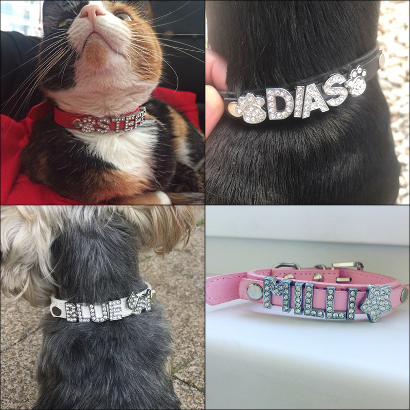 Bling Rhinestone`i kutsikate koera kaelarihmad Isikupärastatud väikeste koerte Chihuahua kaelarihm Kohandatud kaelakee Tasuta nimelised võlusid Lemmikloomatarvikud